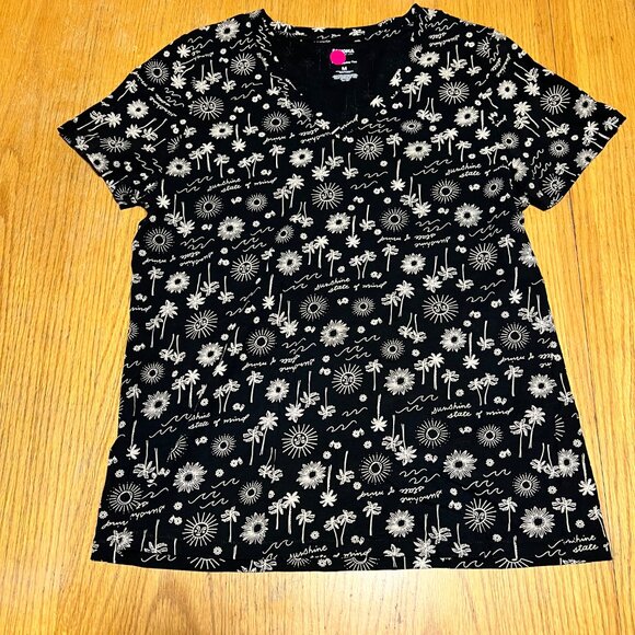 Sonoma Black & Cream Floral V-Neck Tee – Size M - Picture 6 of 12